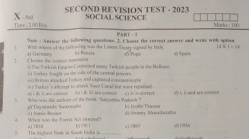 10th Standard||Social Science||Second Revision Test 2023||Question Paper and Answer key||