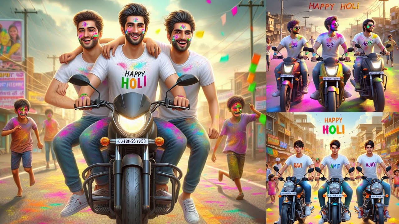Holi Celebration with Bike Friends: AI Photo Editing 2024 || Bing Image Creator