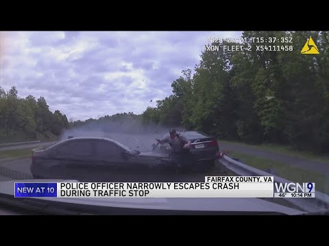 Video shows Virginia officer evade crash during traffic stop