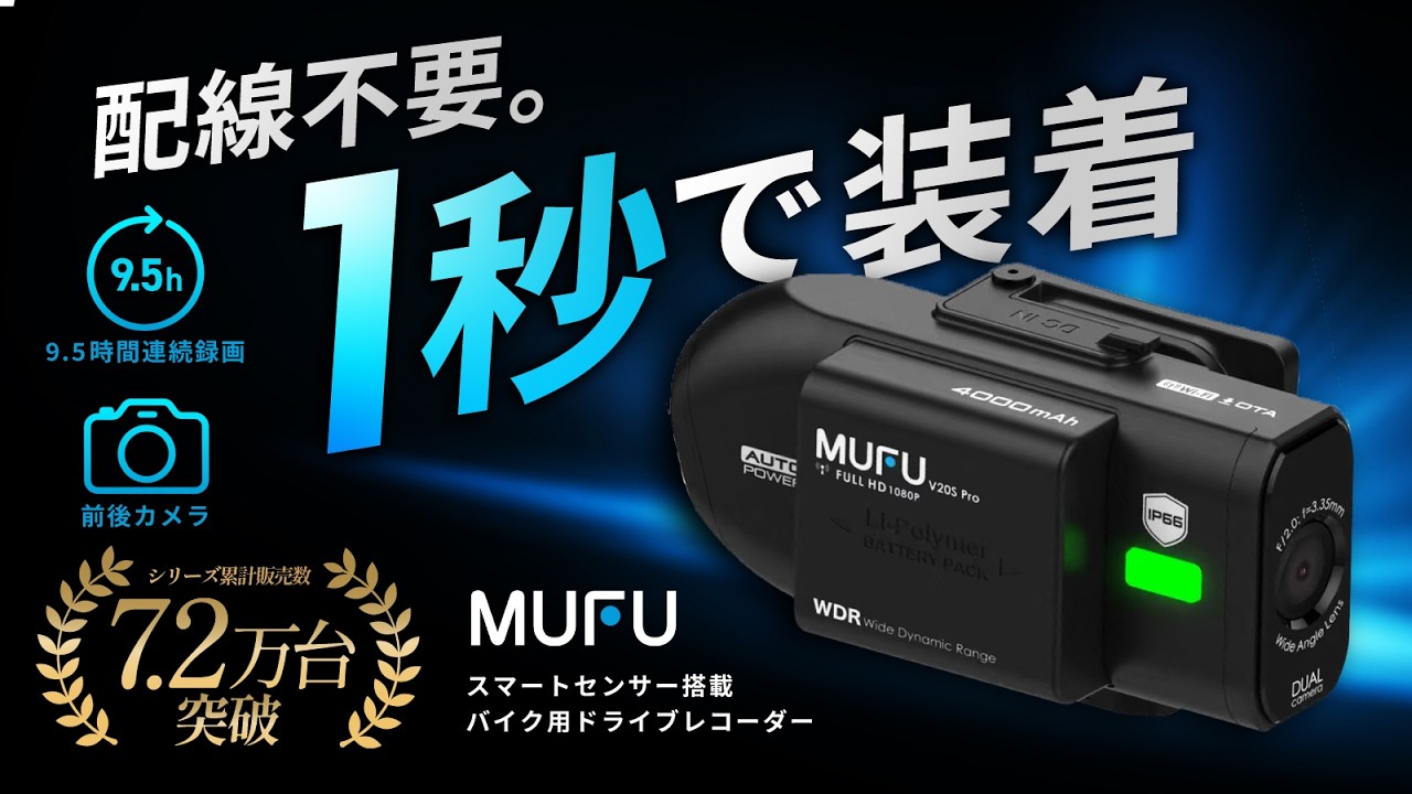 MAXWIN×MUFU「配線不要、1秒設置」バイク用ドライブレコーダーMF