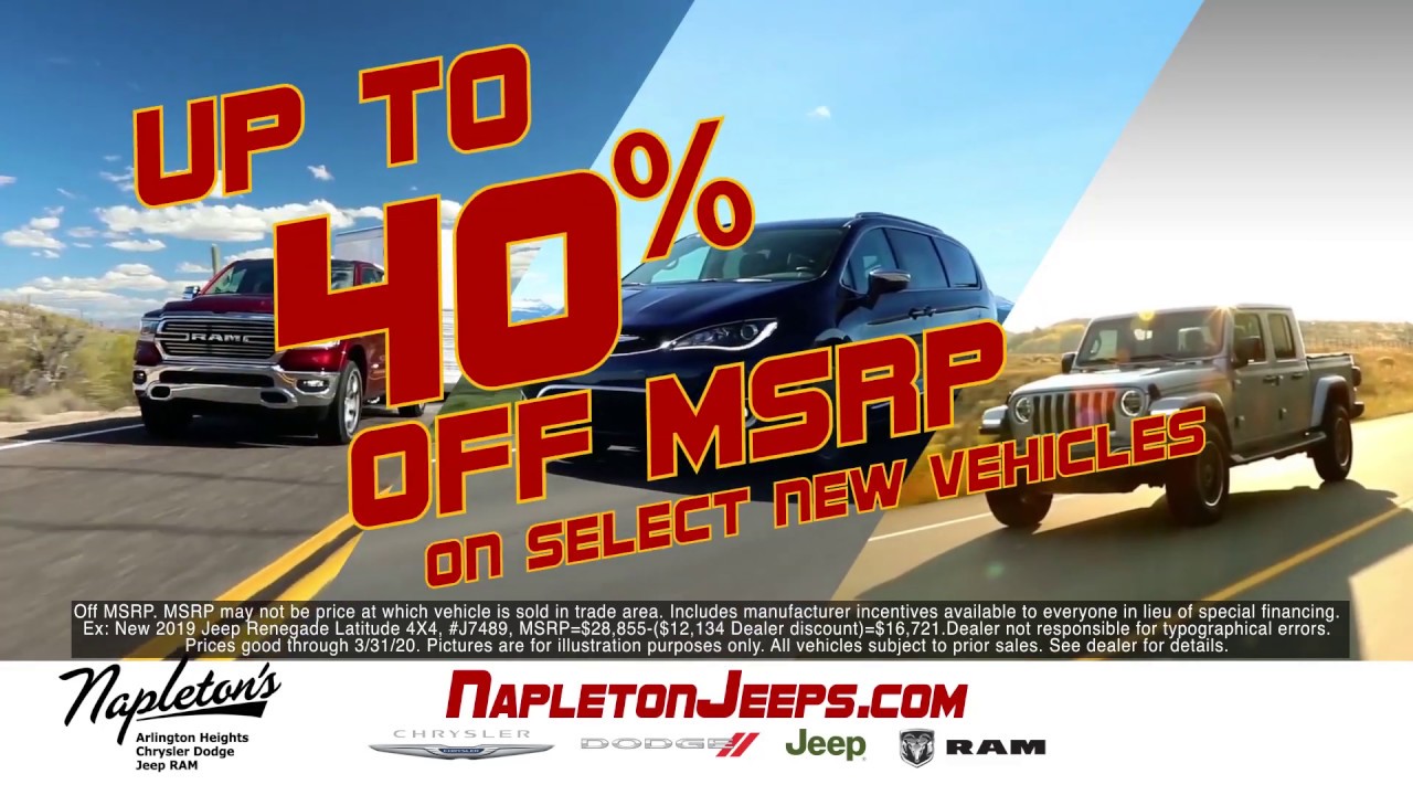 40% off MSRP on select new vehicles only at Napleton's Arlington Heights Chrysler Dodge Jeep RAM