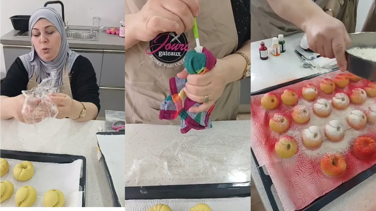 طريقة منديل وساشي في تشكيل فاكهة خوخ وتفاح 🍑🍏طريقة شاف لمياء فليتا مبدعة مدرسة جوري ❤️