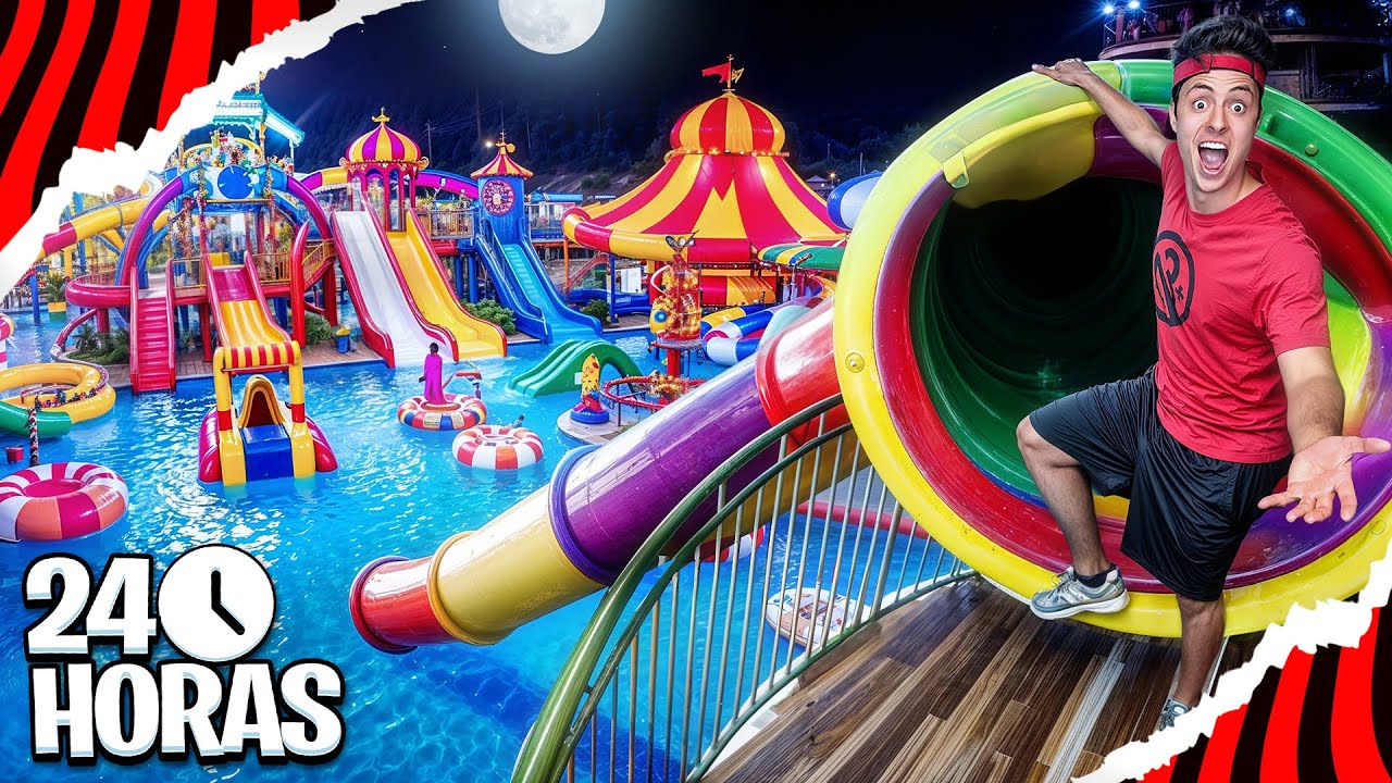 PASSANDO 24 HORAS NO PARQUE AQUÁTICO INFLÁVEL!