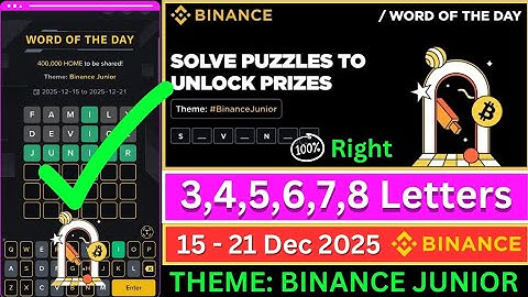 Theme Binance Junior | Binance Crypto WODL Answers Today | All Letters WOTD