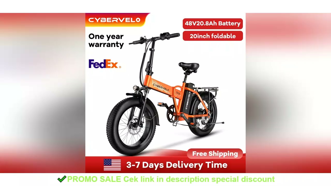 Cybervelo 1000W Folding Electric Bike, 48V 20AH Removable Battery for Adults, 30+MPH 80Miles Max Ran