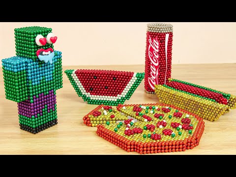 Minecraft Mukbang : مقناطیسی گیندوں سے فاسٹ فوڈ کھانے کا چیلنج | Magnet Stop Motion Cooking ASMR