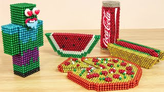Minecraft Mukbang : FAST FOOD Eating Challenge from Magnetic balls | Magnet Stop Motion Cooking ASMR
