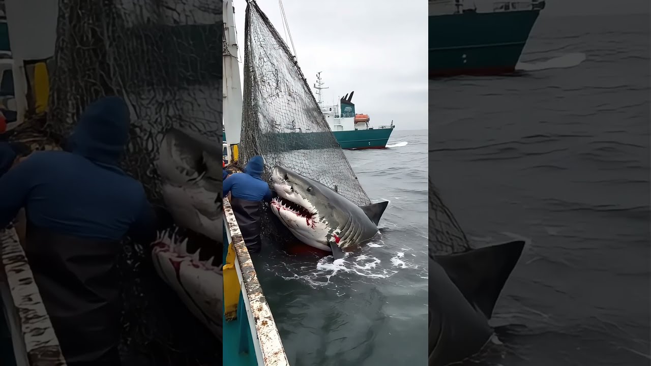 Shark Fishing At Sea Fishermen S Work Marine Operation Catching