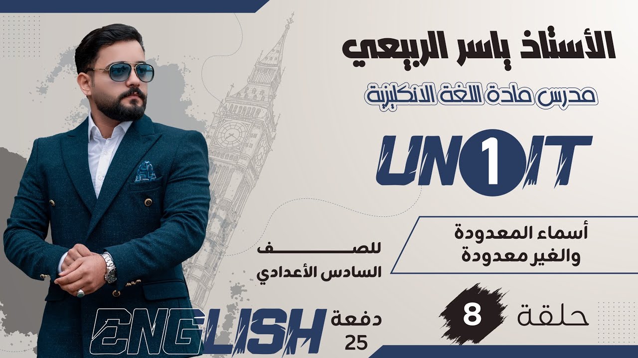 اللغة الانكليزية للصف السادس الاعدادي 2025 ||يونت الاول   - محاضرة 8 || اسماء المعدوده والغير معدوده