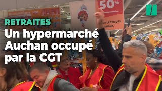 À La Défense, un hypermarché Auchan envahi par la CGT contre la réforme des retraites