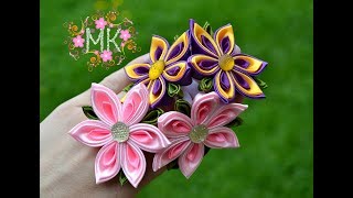 Цветок из ленты / Flor de fita / DIY / Канзаши / Kansasi bow МК резинки канзаші .