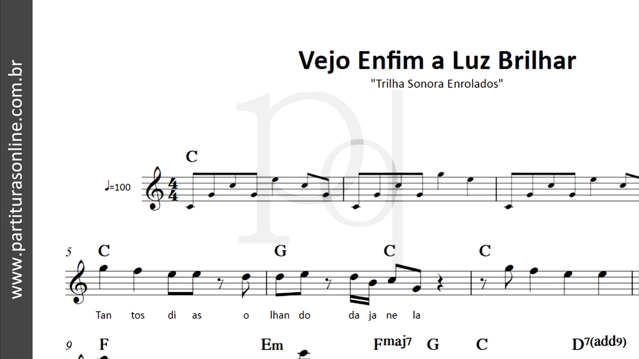 Vejo Enfim a Luz Brilhar ♪ Trilha Sonora Enrolados Partitura YouTube