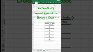 Automatically Convert Decimal Number to Binary Number in Excel 2023 #shorts #excel #tricks #trending Profile