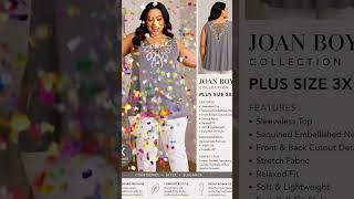 Joan Boyce Plus Size 3X Gray Sleeveless Top with Sequined Embellished Neckline
