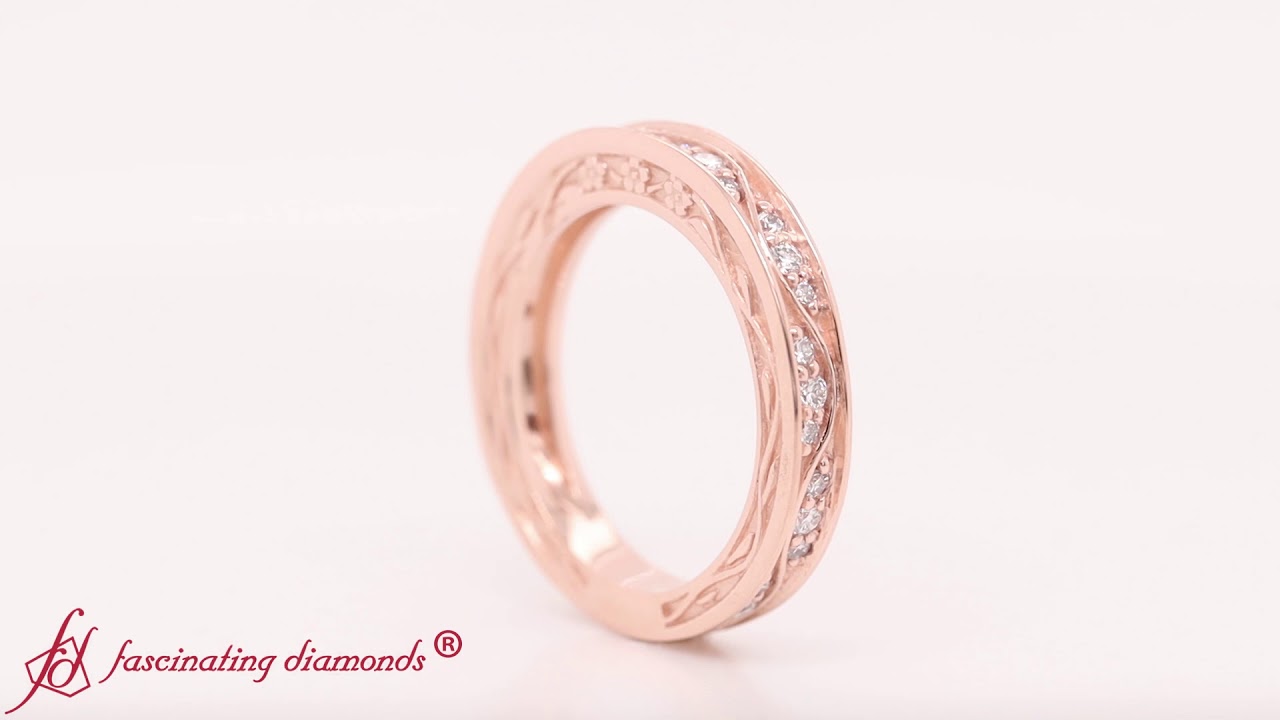 Vintage Pave Diamond Wedding Band For Women In Rose Gold-FDENS3543B