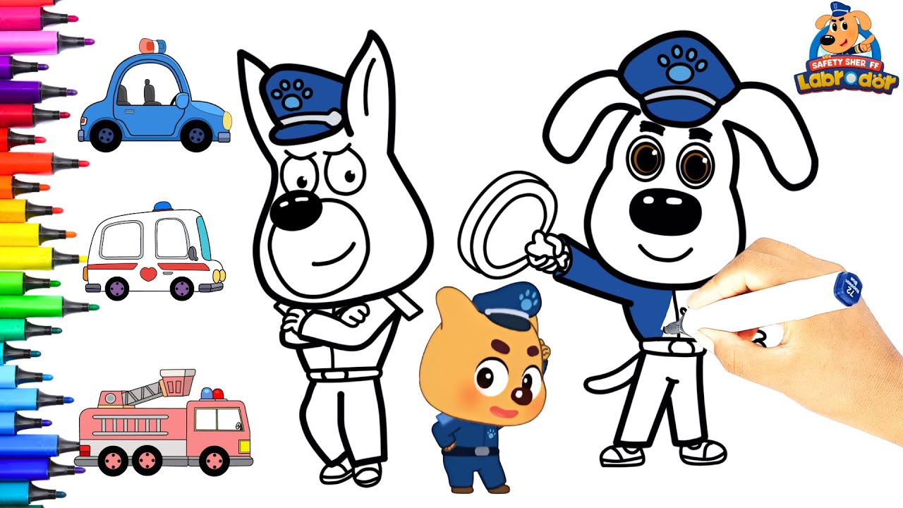 🚒 DIBUJA Y COLOREA A SHERIFF LABRADOR, DOBBY Y DODO🚓🚐 Centro de conducción para niños 👮‍♂️|Animación