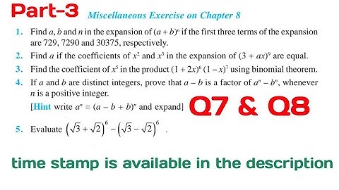 Chapter 8 Binomial Theorem miscellaneous exercise class 11 maths Q7 to Q8