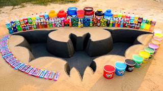 How to Make BAT hole with Cement, Big Coca Cola, Mtn Dew, Fanta vs Mentos & Other Sodas