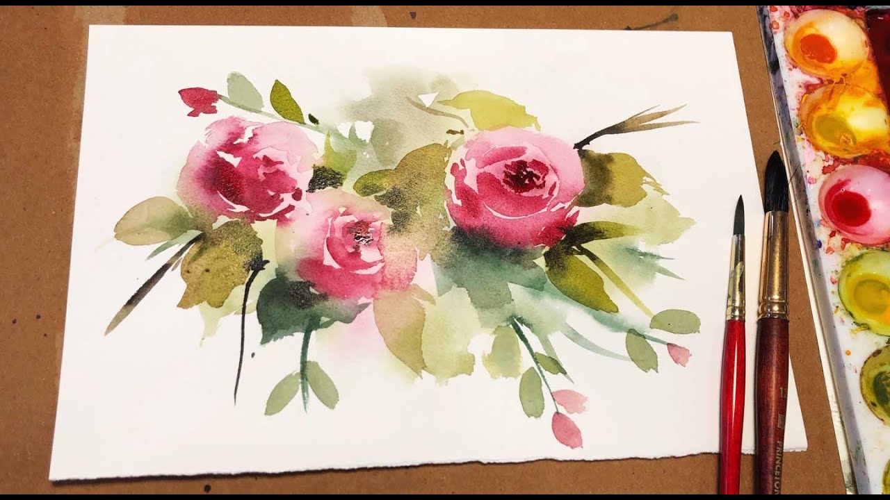 Watercolor Painting For Beginners Loose Rose Floral/ Real Time Tutorial/ Wet On Wet Technique - Youtube