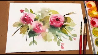 Watercolor  Painting for Beginners Loose Rose Floral\/ Real Time Tutorial\/ wet on wet Technique