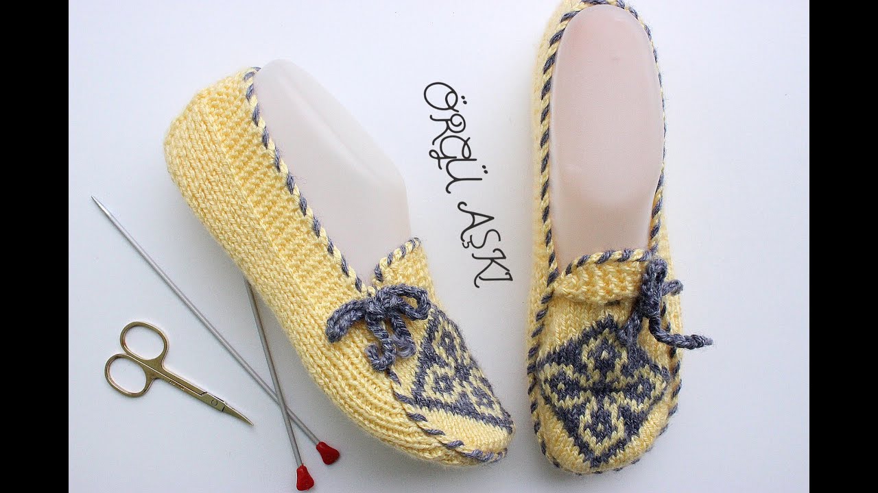 Ön Kısmı Kilim Desenli İki Şiş Çarık Patik // Çeyizlik Kolay Patik Modeli (37 NO)