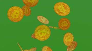 Bitcoin green screen falling,Background,coins,3d