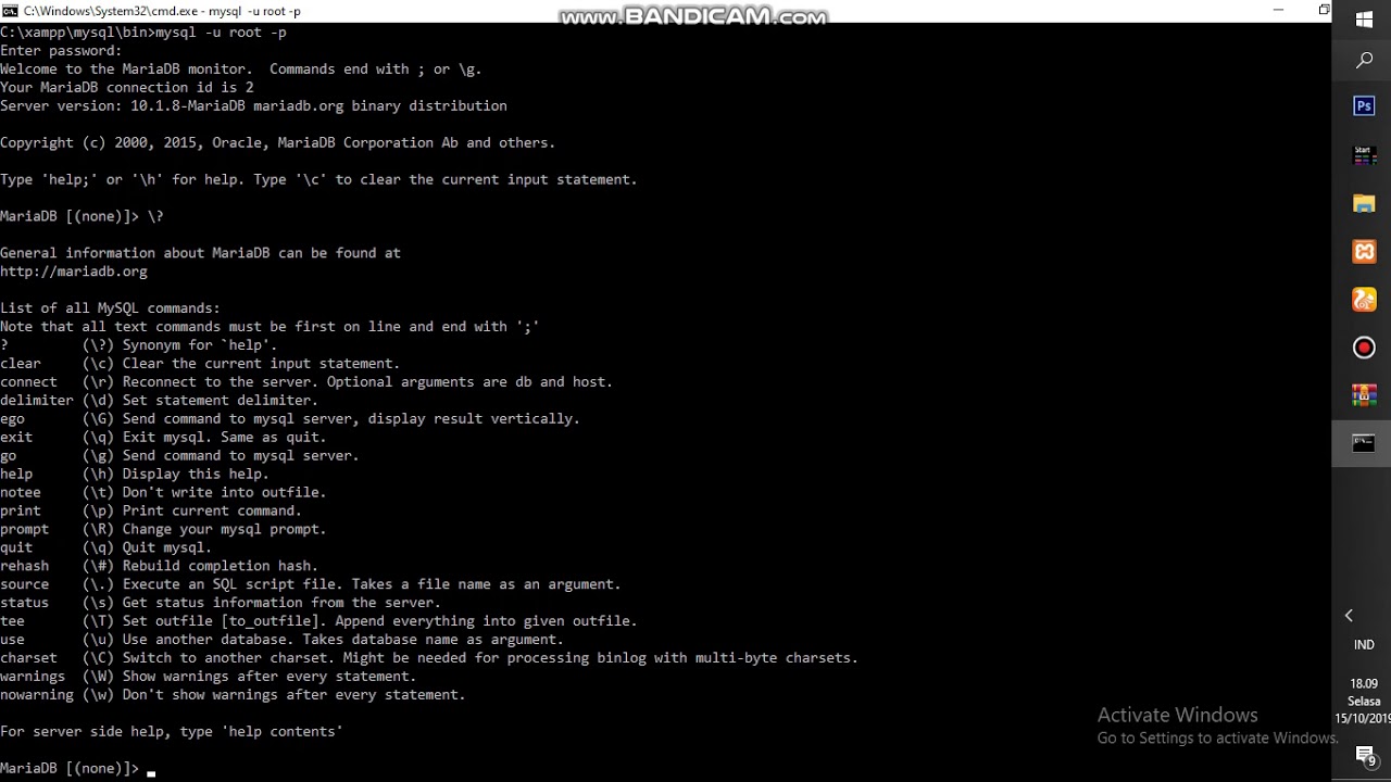 mengaktifkan mysql dan mengubah tampilan pada command prompt - YouTube