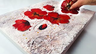 Unique Textured Art Acrylic Pouring - Stunning Poppy Painting Ab Creative Mixed Media Tutorial