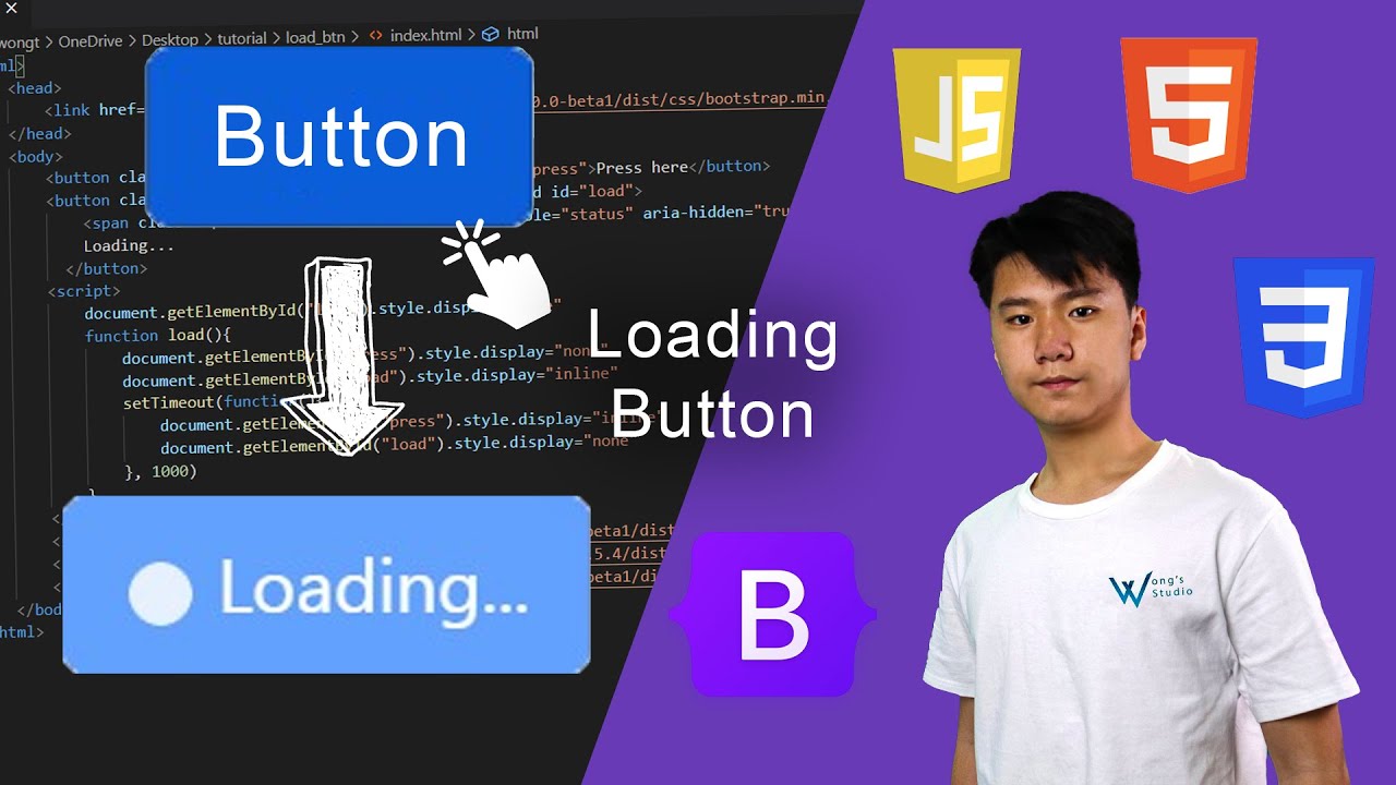 Loading button - Bootstrap, HTML, JS - YouTube