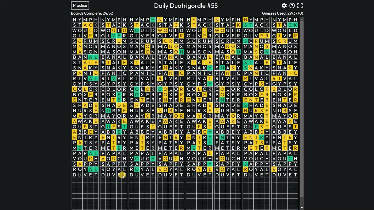 Duotrigordle is 32 Wordles at Once - Daily Duotrigordle 55 All 32 Puzzle Answer Words for 26th April