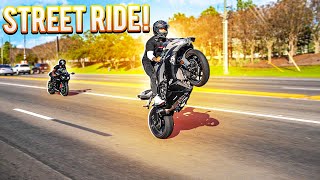WHEELIEING LIFE WITH COREYS ZX6R ON THE HIGHWAY ! | BRAAP VLOGS