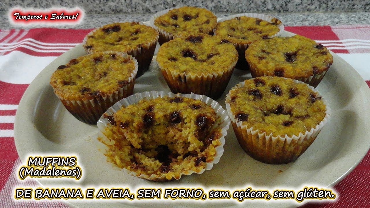 MUFFINS Madalenas DE BANANA E AVEIA, SEM FORNO, sem açúcar, sem glúten