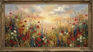 Wildflower Sunset Painting Screensaver | Peaceful Nature Frame TV Art | Relaxing Floral Landscape