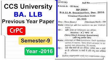 CCS University BA LLB 9th Semester CrPC Question Paper 2016 👇 Links in Description - P