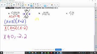 Alg2 29-1 (Day1) Simplifying Rational Expressions