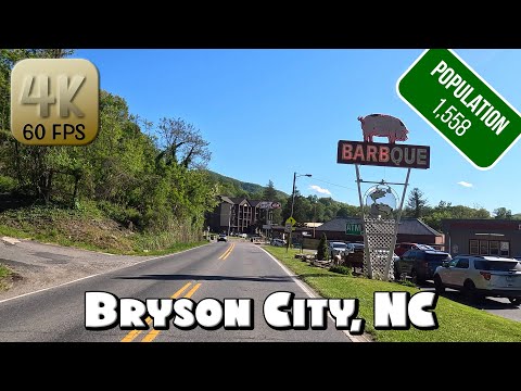 Driving Around Mountain Town Bryson City, NC in 4k Video