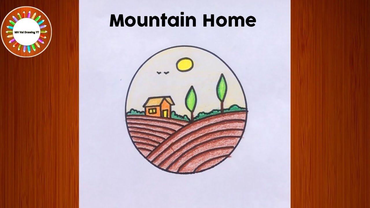 How To Draw A Circle Mountain Home Easy Colour Pencil