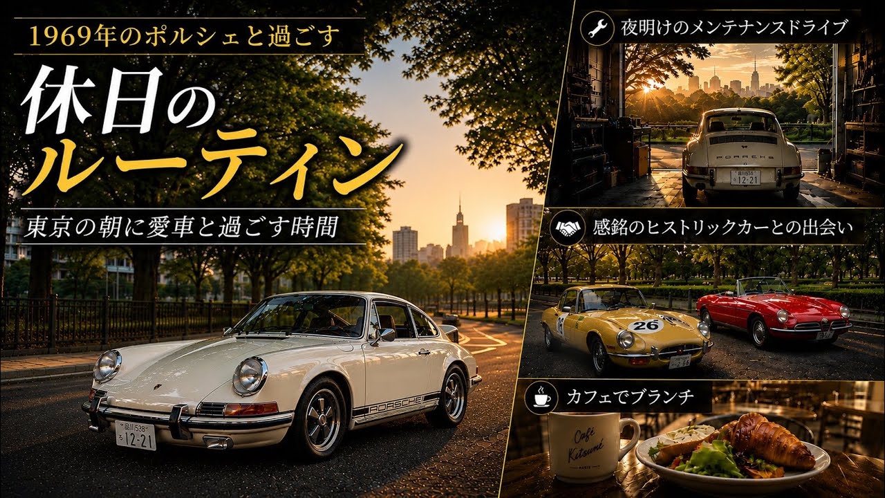 クラシックなポルシェと過ごす休日のルーティン!! 夜明け前のドライブ、ヒストリックカーとの出会い、そしてカフェでのブランチの様子をお届けします。#空冷ポルシェ