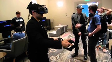 Ben Librojo tries out the STEM VR control system prototype at the Oculus Connect conference 2014