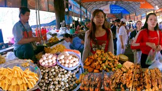 Cambodian countryside street food - Delicious Grilled Frog, Chikhen, fish, Fresh fruits & More