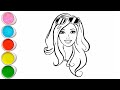 Cute Barbie Girl Drawing for kids, Painting &amp; Coloring for kids, Toddlers | Let's Draw Together
