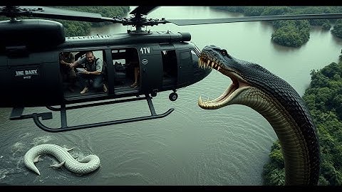 The anaconda snake suddenly attacks a helicopter in the Amazon rainforest.