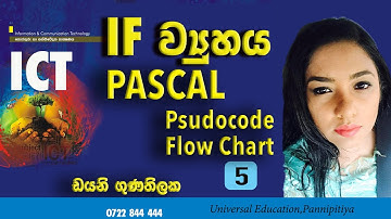 Pascal Flowchart Pseudocode IF Structure  ගැලීම් සටහන් ව්‍යාජ කේතක  IF ව්‍යුහය O/L Grade 11 ICT