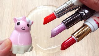 Slime Makeup Coloring Red, Maroon, Violet Lipstick Mixing With White Unicorn