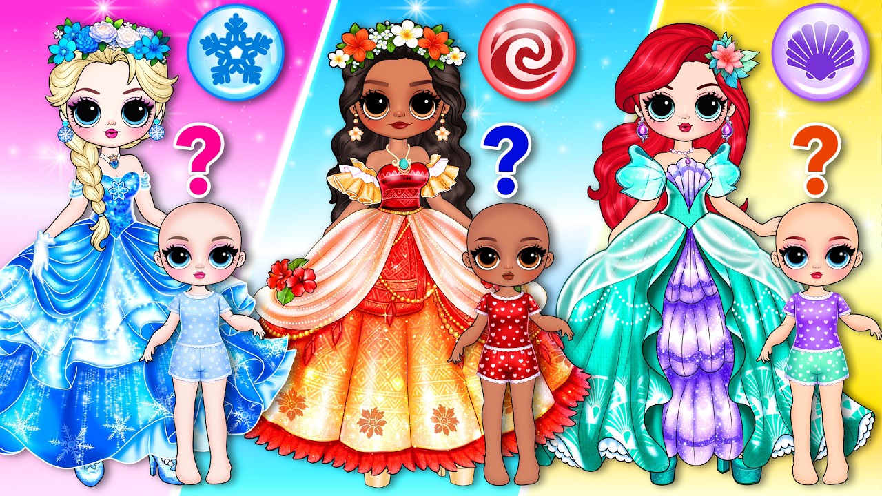 disney princess dress up videos Elsa, Moana & Ariel Family Princess Makeover Dress Up
