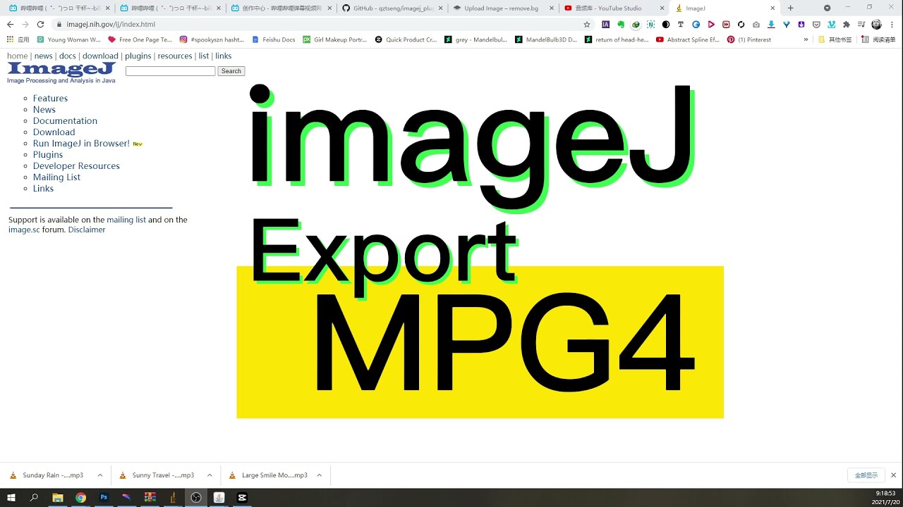 imageJ export MPEG4 code MP4 movie not only AVI - YouTube