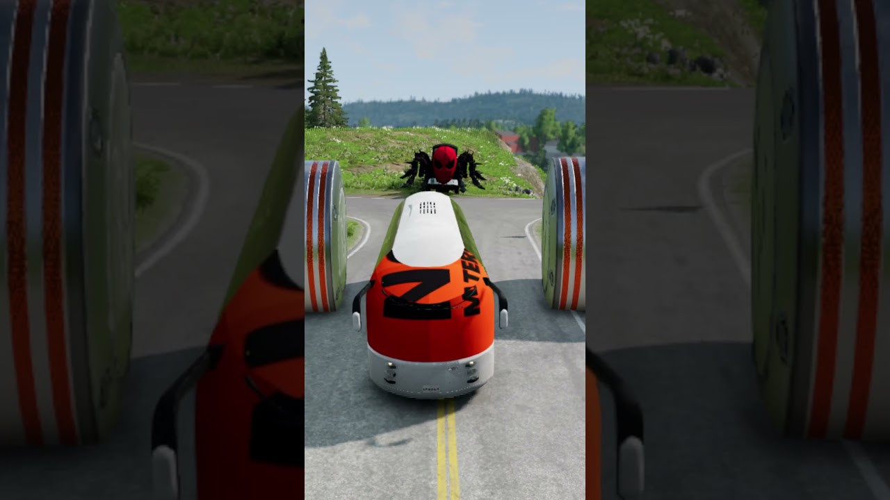 Colorful Trucks & City Buses vs Giant Bollards Crash - BeamNG.Drive 