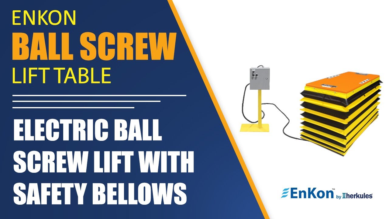 v1389 04 enkon electric ball screw scissor lift table safety bellows multiple elevation positions