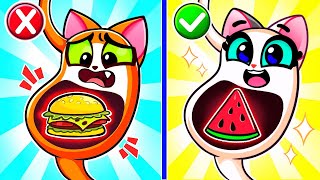 Don't Overeat, Baby Cat! 🍎🍕Healthy VS Junkfood 🌟Cute Cat Cartoon by Purr-Purr Stories