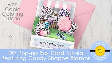 Sunny Studio DIY Pop-Up Box Card Tutorial by Julia Englich featuring Candy Shoppe Stamps